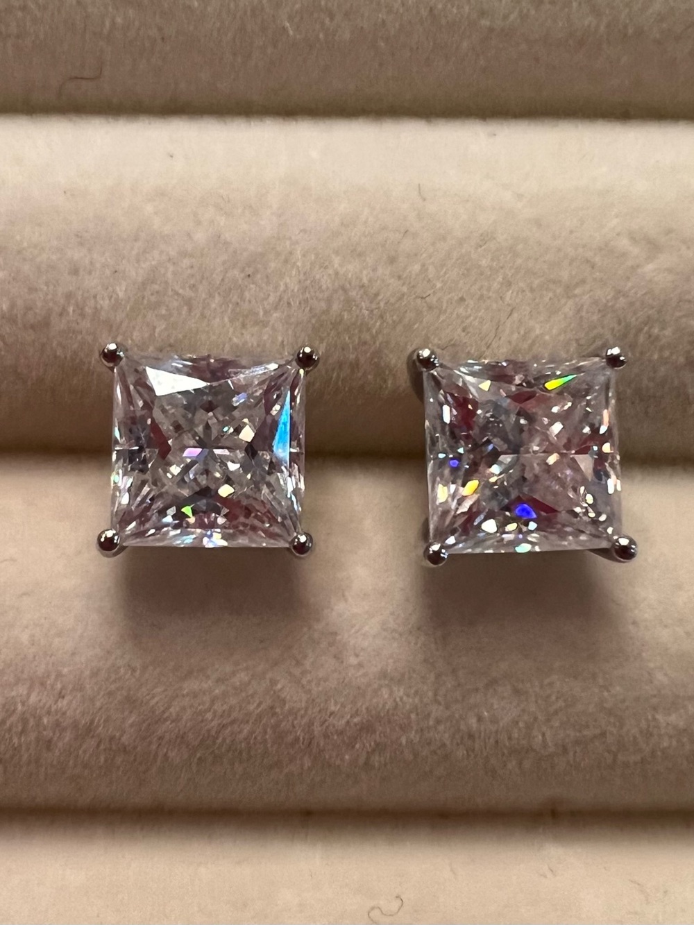 Classic Square-Cut Moissanite Stud Earrings - Silver Setting